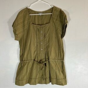 J.Jill Olive Green 100% Cotton Puff Sleeve Tunic Top